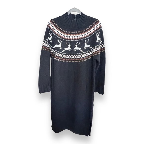 New Barbour‎ Kingsbury Knitted Sweater Dress Black Reindeer Size 10 Midi